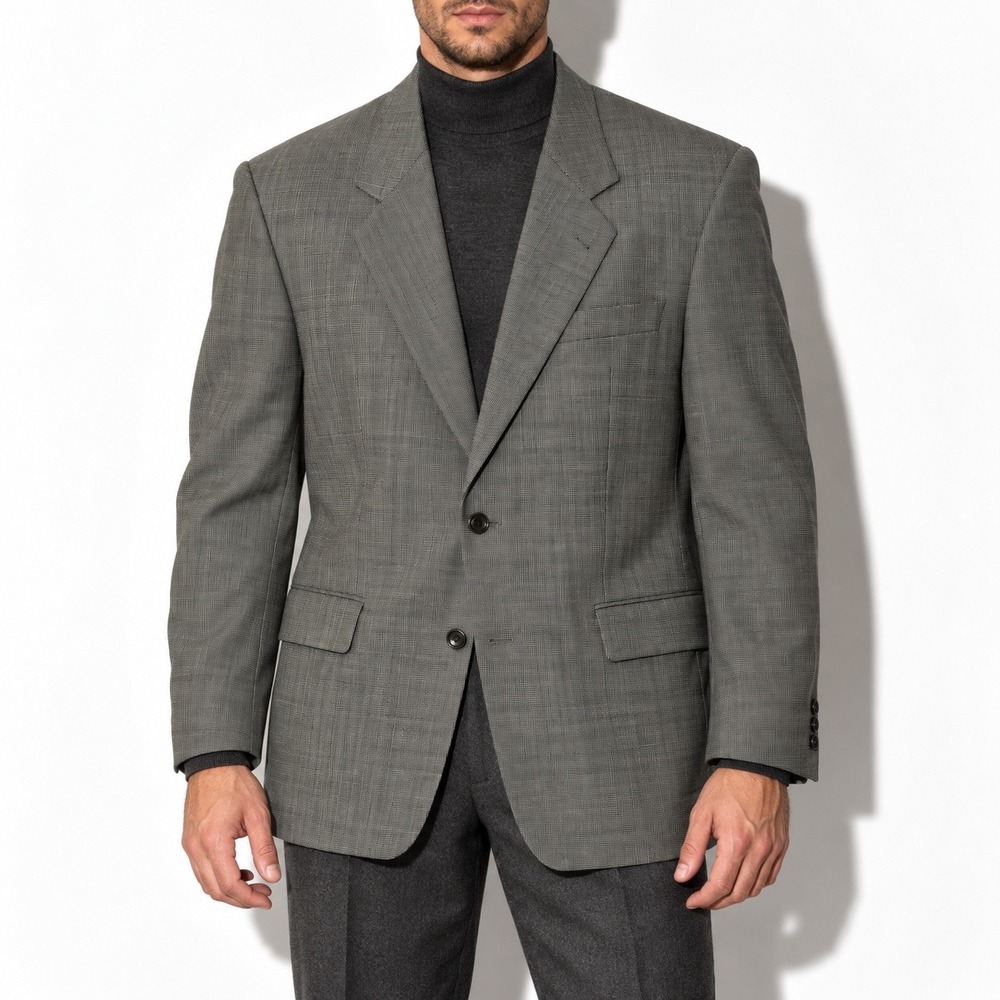 Boss Hugo Boss Wool Microplaid Sport Coat Blazer Mens 40R Gray Relaxed Fit Full
